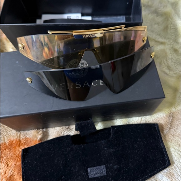 Versace Gold Reflective Shield Sunglasses - Picture 3 of 6